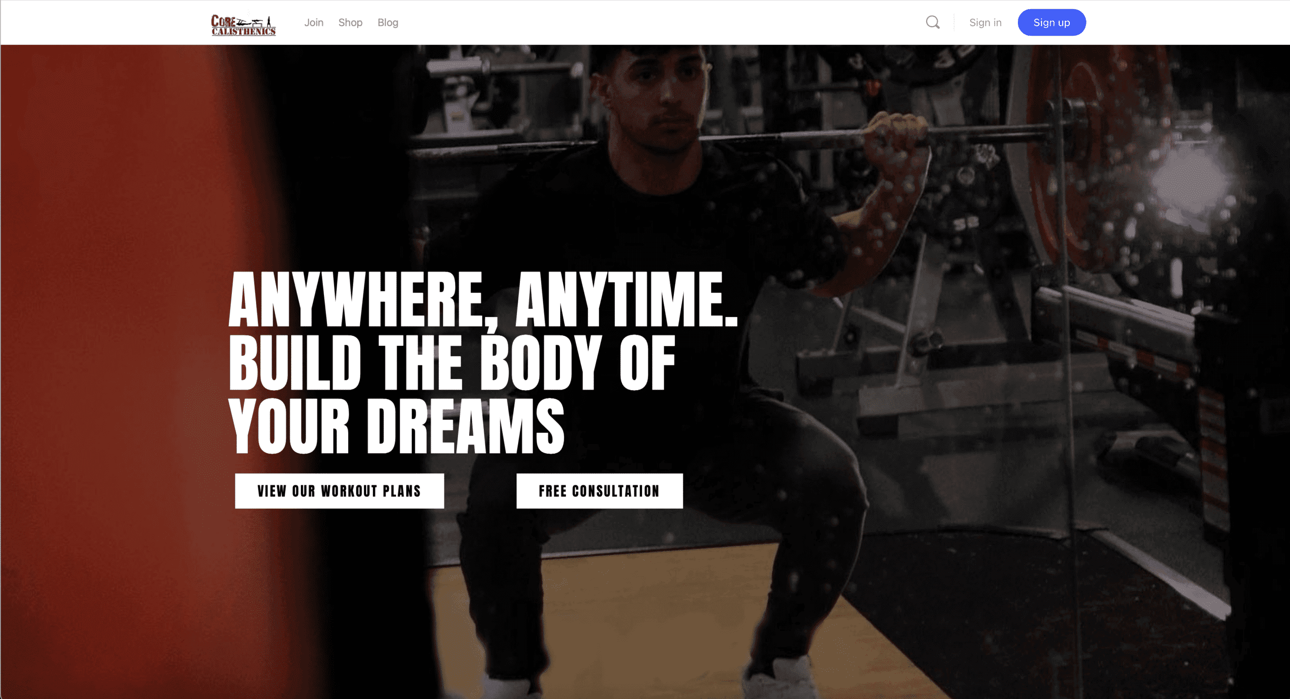 Home page of the Core Calisthenics website
